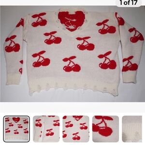 Cherry Patterned Sweater - Red and Cream